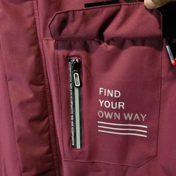 LEDUNTINO “Find Your Own Way” Red Faux Fur Hood Winter Coat Mens Sz XL Layering - Picture 5 of 16